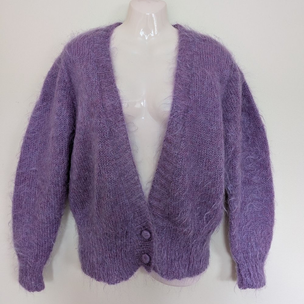 Vintage Mohair Knit Cardigan Sweater Purple